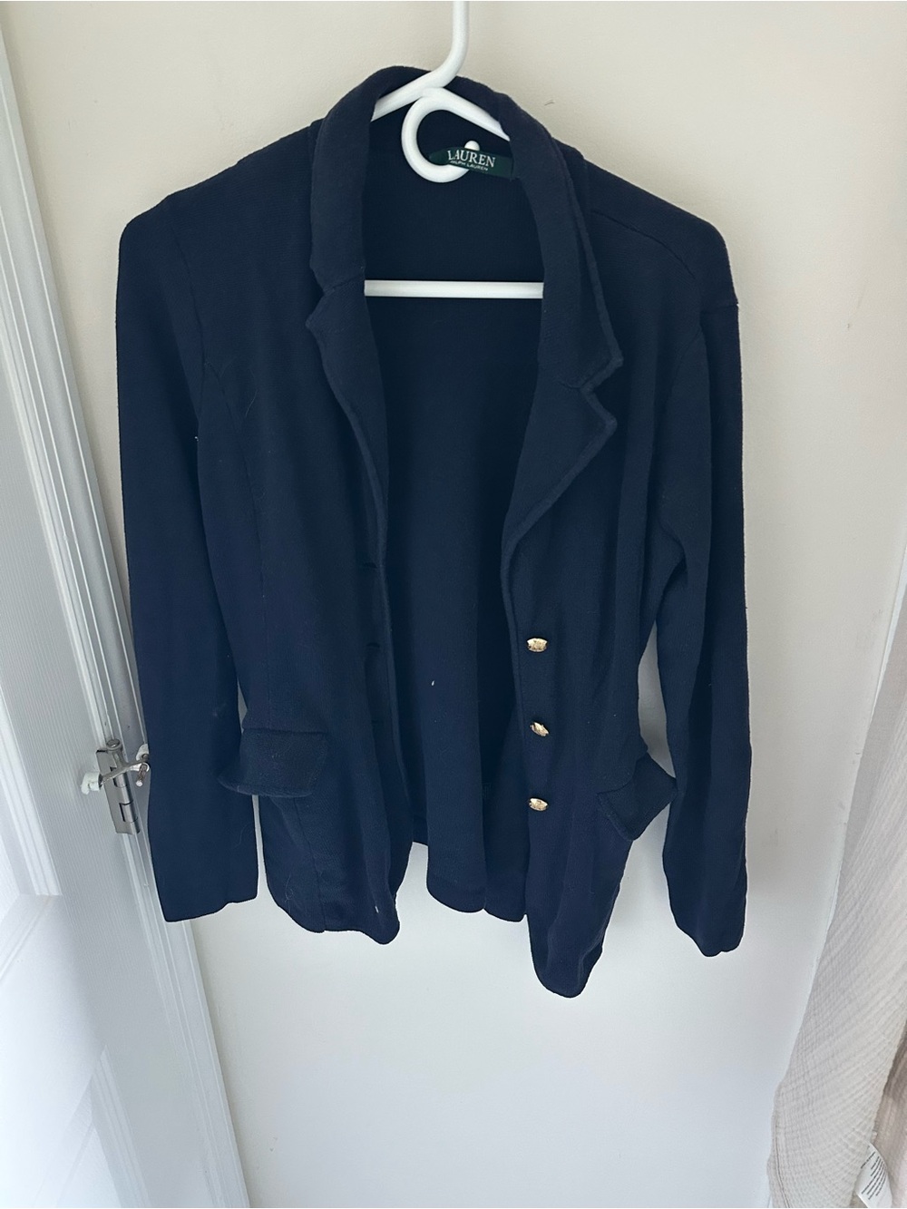 Ralph Lauren Navy Knit Blazer with Gold Buttons